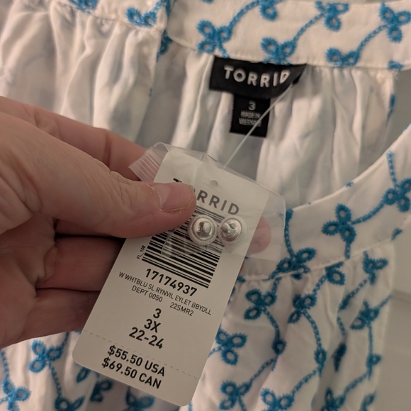 Torrid White Blue Eyelet Tiered Babydoll Top Plus Size 3x NWT - Picture 6 of 11